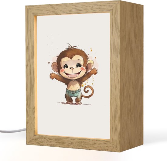 Nachtlampje 15x20 cm - Kinder lampje - Aap - Bruin - Waterverf - Dieren ...