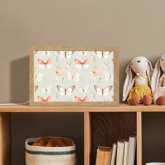 Nachtlampje 30x20 cm - Kinder lampje - Vlinder - Patroon - Pastel - Tafellamp kinderkamer - Slaapkamer lamp - Bedlamp kinderen - Kinderlampje stopcontact - Wandlamp babykamer - Nachtlampjes van Merkloos — afbeelding 3