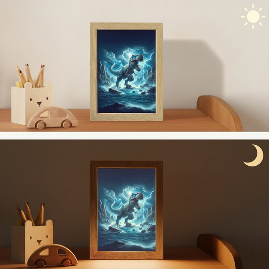 Nachtlampje 15x20 cm - Kinder lampje - Dino - Blauw - Jongens - Tafellamp kinderkamer - Slaapkamer lamp - Bedlamp kinderen - Kinderlampje stopcontact - Wandlamp babykamer - Nachtlampjes van Luz'n Eds — afbeelding 4