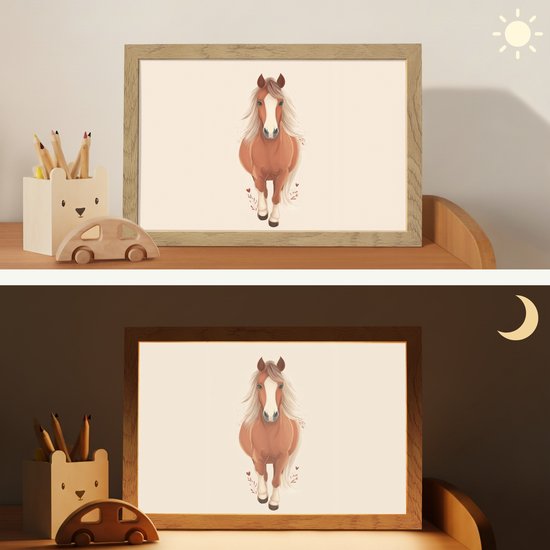 Nachtlampje 30x20 cm - Kinder lampje - Paard - Galop - Bruin - Tafellamp kinderkamer - Slaapkamer lamp - Bedlamp kinderen - Kinderlampje stopcontact - Wandlamp babykamer - Nachtlampjes van Merkloos — afbeelding 4