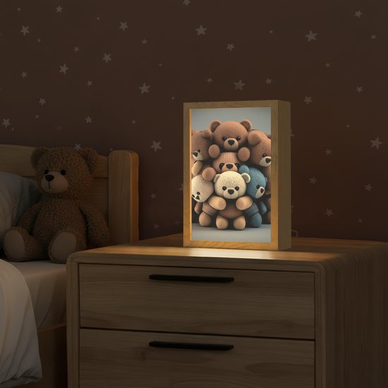 Nachtlampje 20x30 cm - Kinder lamp - Teddybeer - Knuffel - Bruin - Design - Jongens - Meisjes - Tafellamp kinderkamer - Slaapkamer lamp - Bedlamp kinderen - Kinderlampje stopcontact - Wandlamp babykamer - Nachtlampjes van Merkloos — afbeelding 2