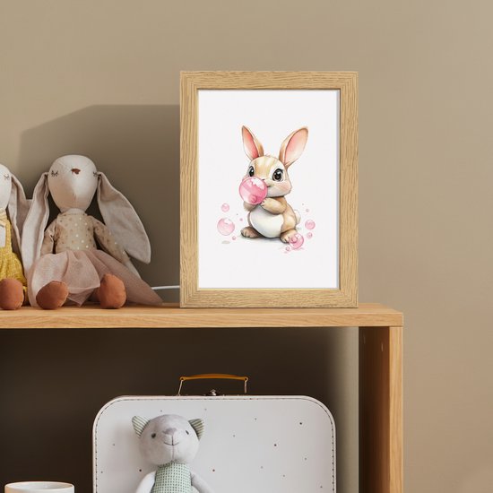 Nachtlampje 15x20 cm - Kinder lampje - Konijn - Roze - Bellen - Tafellamp kinderkamer - Slaapkamer lamp - Bedlamp kinderen - Kinderlampje stopcontact - Wandlamp babykamer - Nachtlampjes van OnlyWow — afbeelding 3