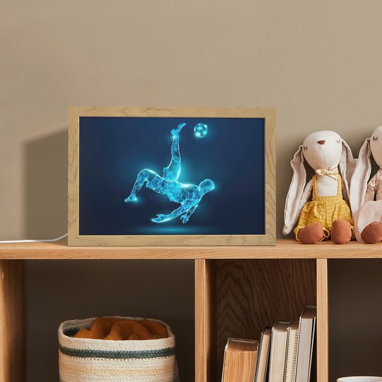 Nachtlampje 30x20 cm - Kinder lamp - Voetballer - Blauw - Neon - Tafellamp kinderkamer - Slaapkamer lamp - Bedlamp kinderen - Kinderlampje stopcontact - Wandlamp babykamer - Nachtlampjes van Merkloos — afbeelding 3