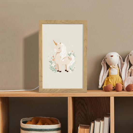 Nachtlampje 20x30 cm - Kinder lampje - Eenhoorn - Bloemen - Beige - Tafellamp kinderkamer - Slaapkamer lamp - Bedlamp kinderen - Kinderlampje stopcontact - Wandlamp babykamer - Nachtlampjes van Merkloos — afbeelding 3