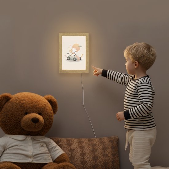 Nachtlampje 15x20 cm - Kinder lampje - Puppy - Raceauto - Oranje - Tafellamp kinderkamer - Slaapkamer lamp - Bedlamp kinderen - Kinderlampje stopcontact - Wandlamp babykamer - Nachtlampjes van OnlyWow — afbeelding 5