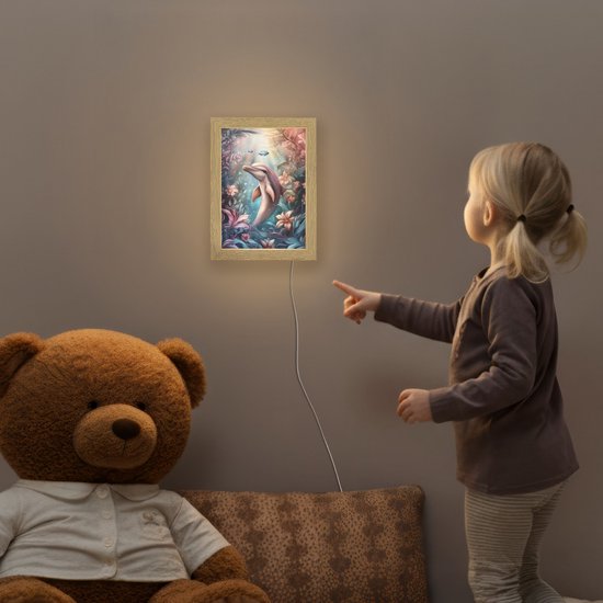 Nachtlampje 15x20 cm - Kinder lampje - Dolfijn - Vissen - Onderwaterwereld - Bloemen - Tafellamp kinderkamer - Slaapkamer lamp - Bedlamp kinderen - Kinderlampje stopcontact - Wandlamp babykamer - Nachtlampjes van Merkloos — afbeelding 5