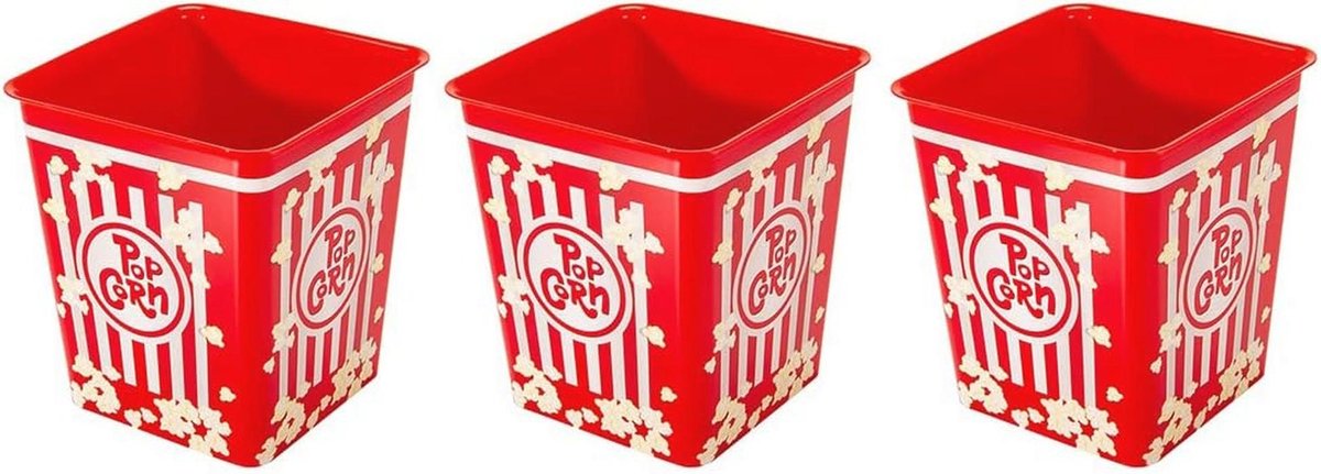 Herbruikbare Popcornbekers Set van 3 - 3 Liter - Rood-Wit — cadeau in Koken & Dineren - foto 2