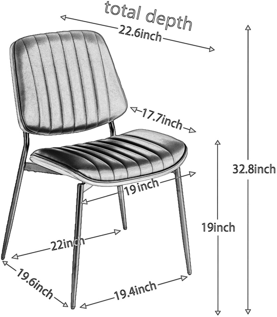 Dining Chairs Set of 2 Mid Century Modern Retro Faux Leather Chair with Walnut Bentwood Back Upholstered Seat Metal Legs Adjustable Foot for Kitchen Dining Room Chairs(Black PU) ,DE1849BK