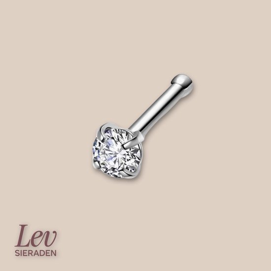 Lev Sieraden - Titanium Stud Piercing - 1x7 mm - Argent avec pierre - Pierre Zirconia 2 mm - Nez bouton - Sertissage 4 Prong