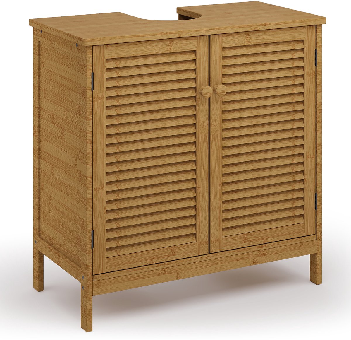 Xbro Wastafelkast – Wastafelonderkasten met Verstelbare Plank & Ventilerende Dubbele Deuren – 60 x 30 x 62 cm – Bamboe – Bruin