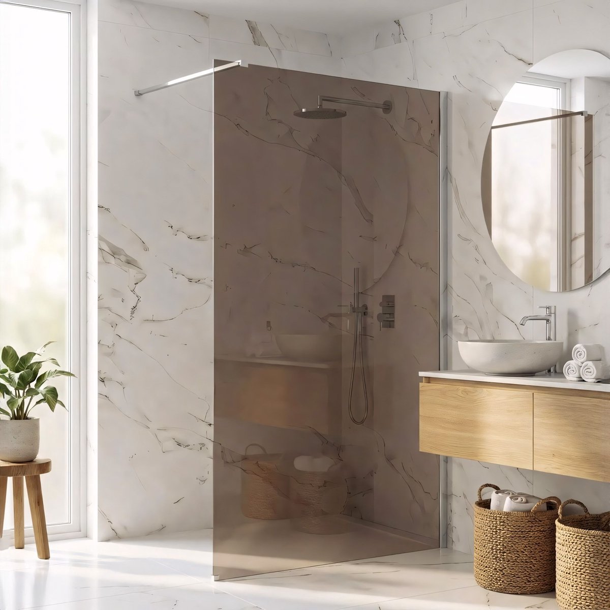 Rea Flexi Brown 120 - Rookbruin Glas 6 Mm - Douchewand - Chrome120X120X195Cm