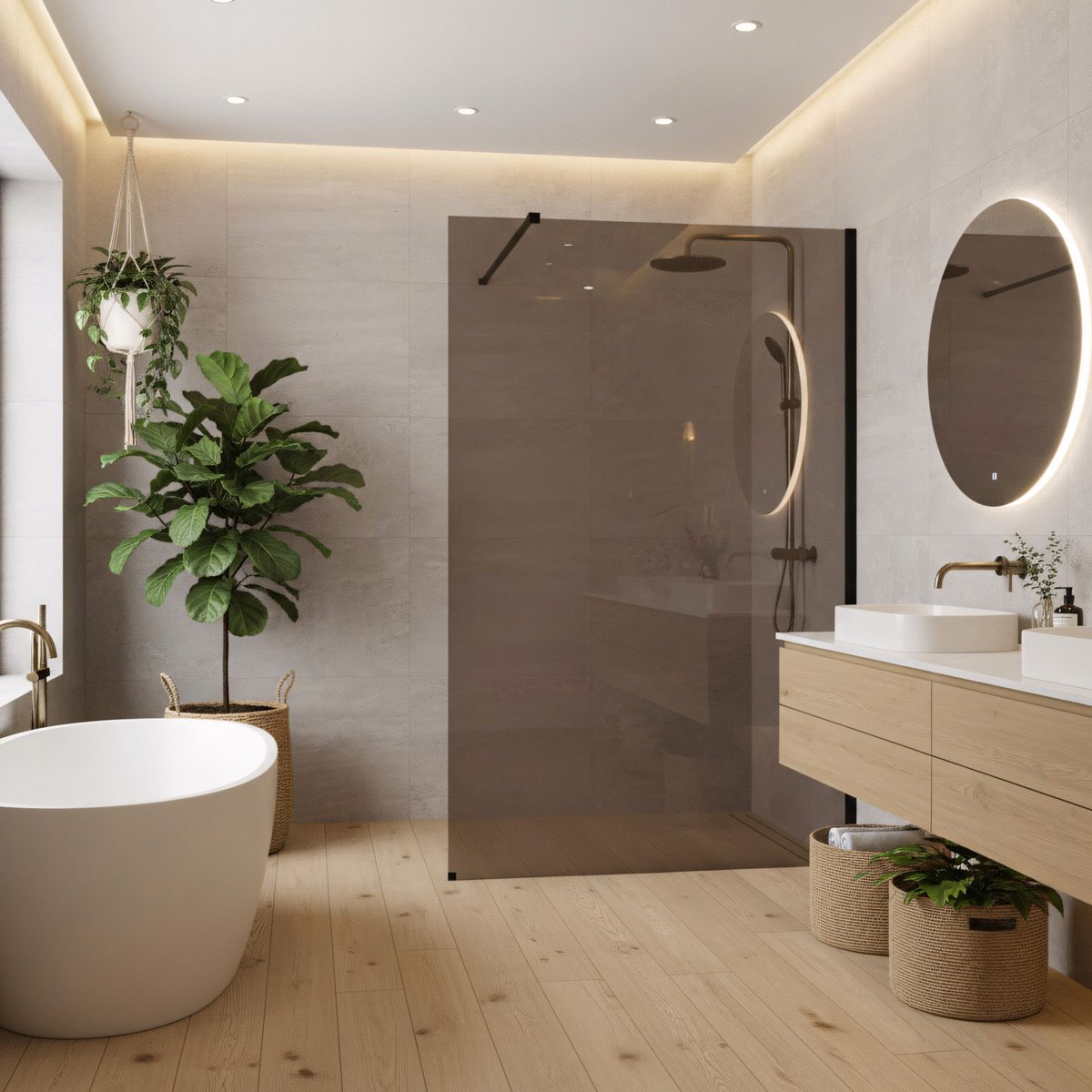 Rea Flexi Brown 120 - Rookbruin Glas 6 Mm - Douchewand - Zwart - 120X120X195Cm
