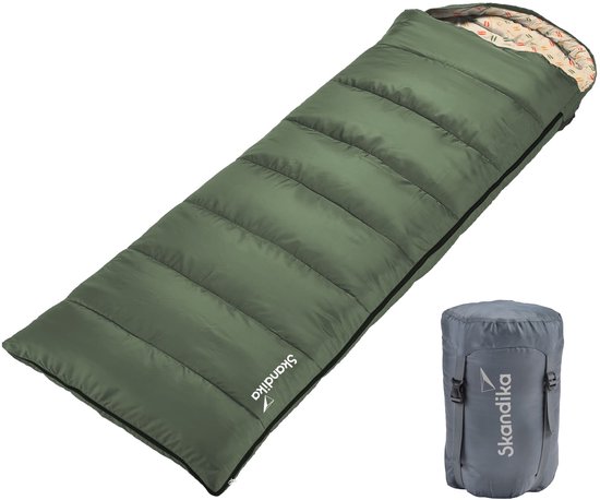 Skandika Iceland-L Slaapzak - Slaapzak – Slaapzakken volwassen – Unisex - Polykatoen, zachte binnenvoering, voor 2 personen, met draagtas, koppelbaar , tot 0 ° C / 3 ° C / 5 ° C - 220 x 80 cm -Outdoor kampeerslaapzak – Ritssluiting links – groen