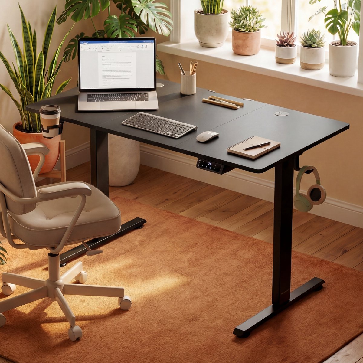 Casaria Zit sta bureau - Elektrisch Verstelbaar USB 120x60cm – Zwart