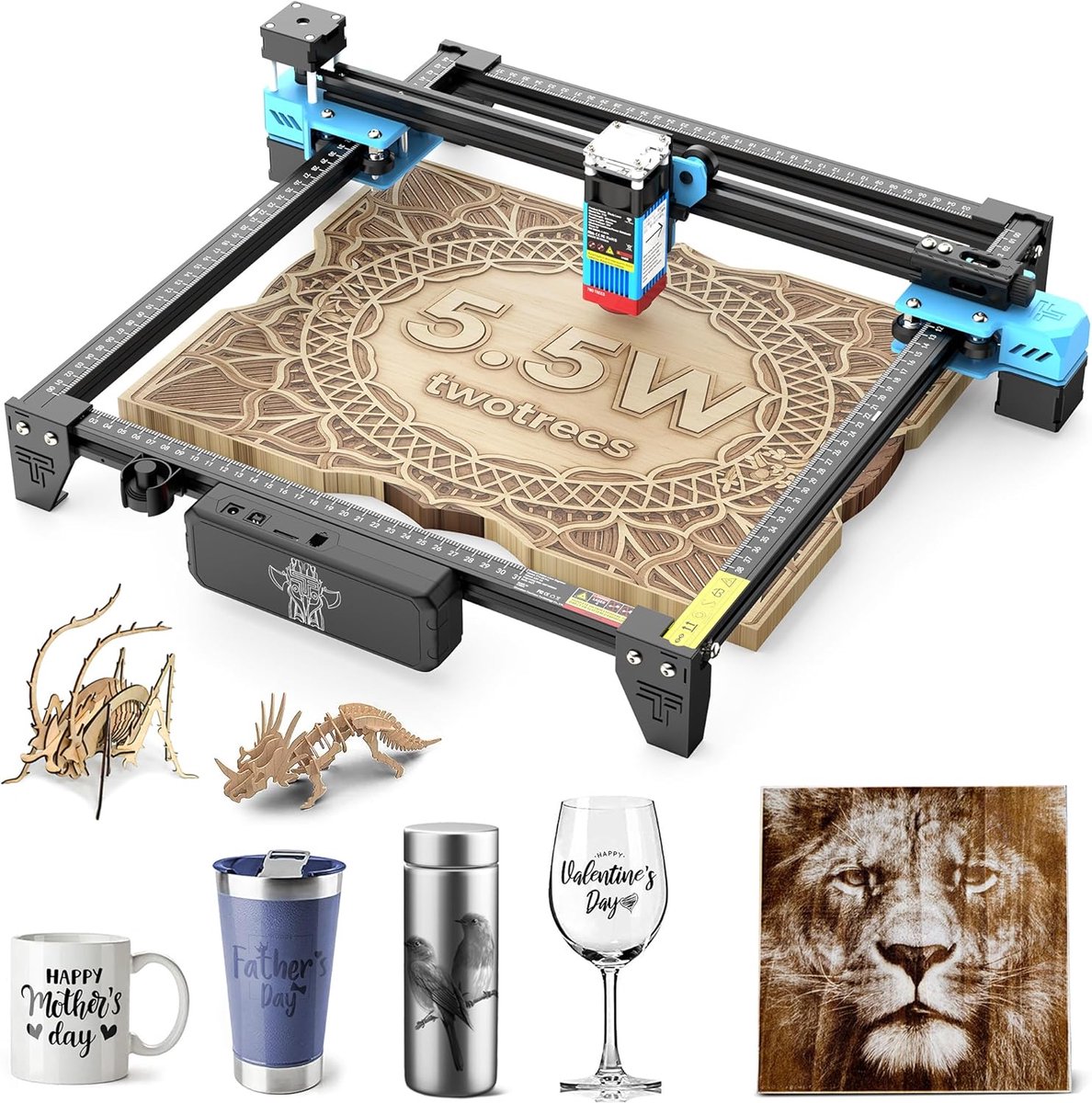 TwoTrees TTS-55 Pro Lasergraveermachine - 3D Houten Puzzel - 5.5W Laser Graveermachine - Offline Bediening via App - 30.000 mm/min - 300 x 300 mm Werkgebied - DIY, Beginners en Geschenken - Laser Cutter - Laser Snijmachine