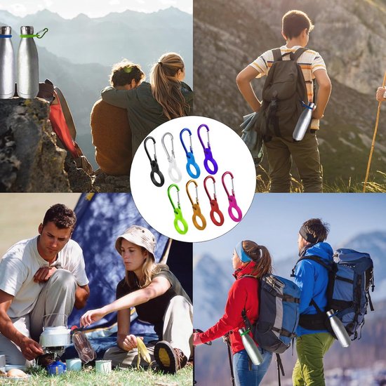 8 Pack Siliconen Fles Houder Clips met Carabiner voor Fietsen - Kleurrijk — afbeelding 4