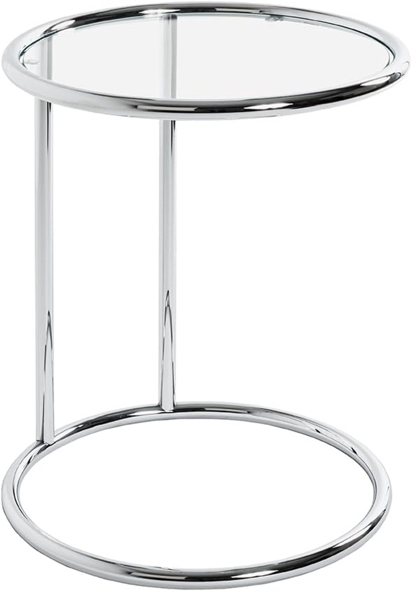 Unyqoos Moderne ronde bijzettafel van chroom en veiligheidsglas voor elk interieur