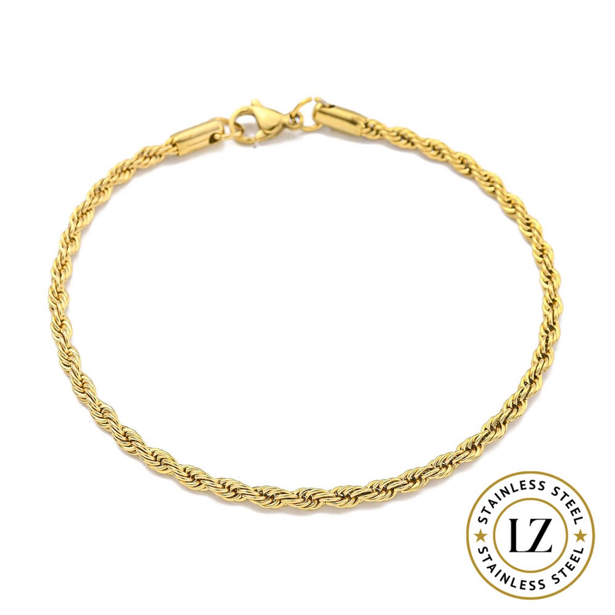 LOUIZ Goudkleurige koordarmband rvs - Dames koord armband goudkleurig - Stainless Steel Waterproof en Nikkelvrij - Gouden armband voor brede polsen - Cadeau idee Vrouw