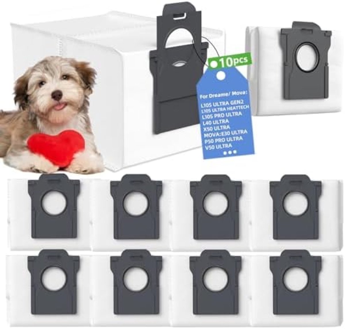 PromoHome 10 stofzuigerzakken Geschikt voor Dreame L10s Ultra Gen 2, L10s Pro Ultra Heat, X30 / X40 / X50 / Matrix10 Ultra, Aqua10 Ultra, X40/X50 Master, Mova E30 / V50 / E40 / Z50
