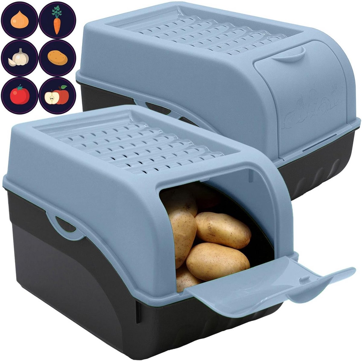 Set van 2 Aardappel- en Groentebewaardozen met Deksel en Stickers
