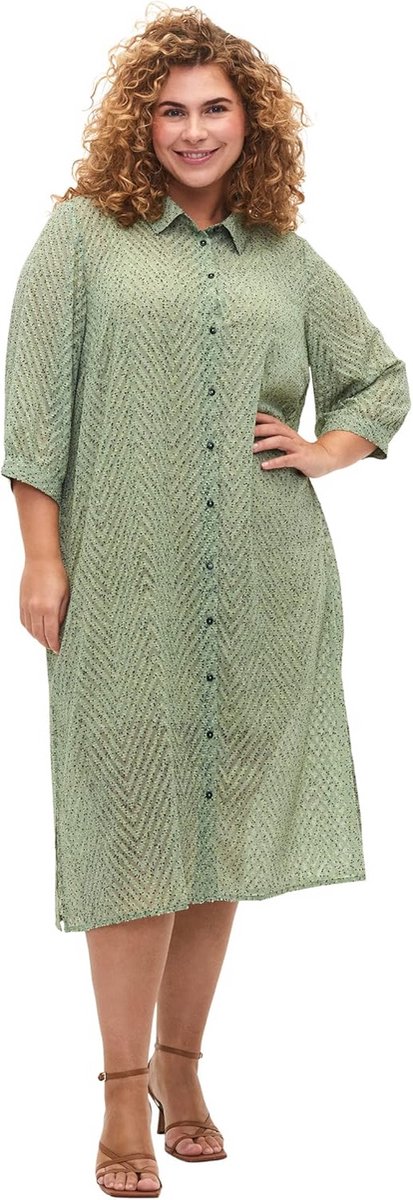Plus-size jurk met puntjes en 3/4-mouwen, structuur, zijnspleet, blazerlijn