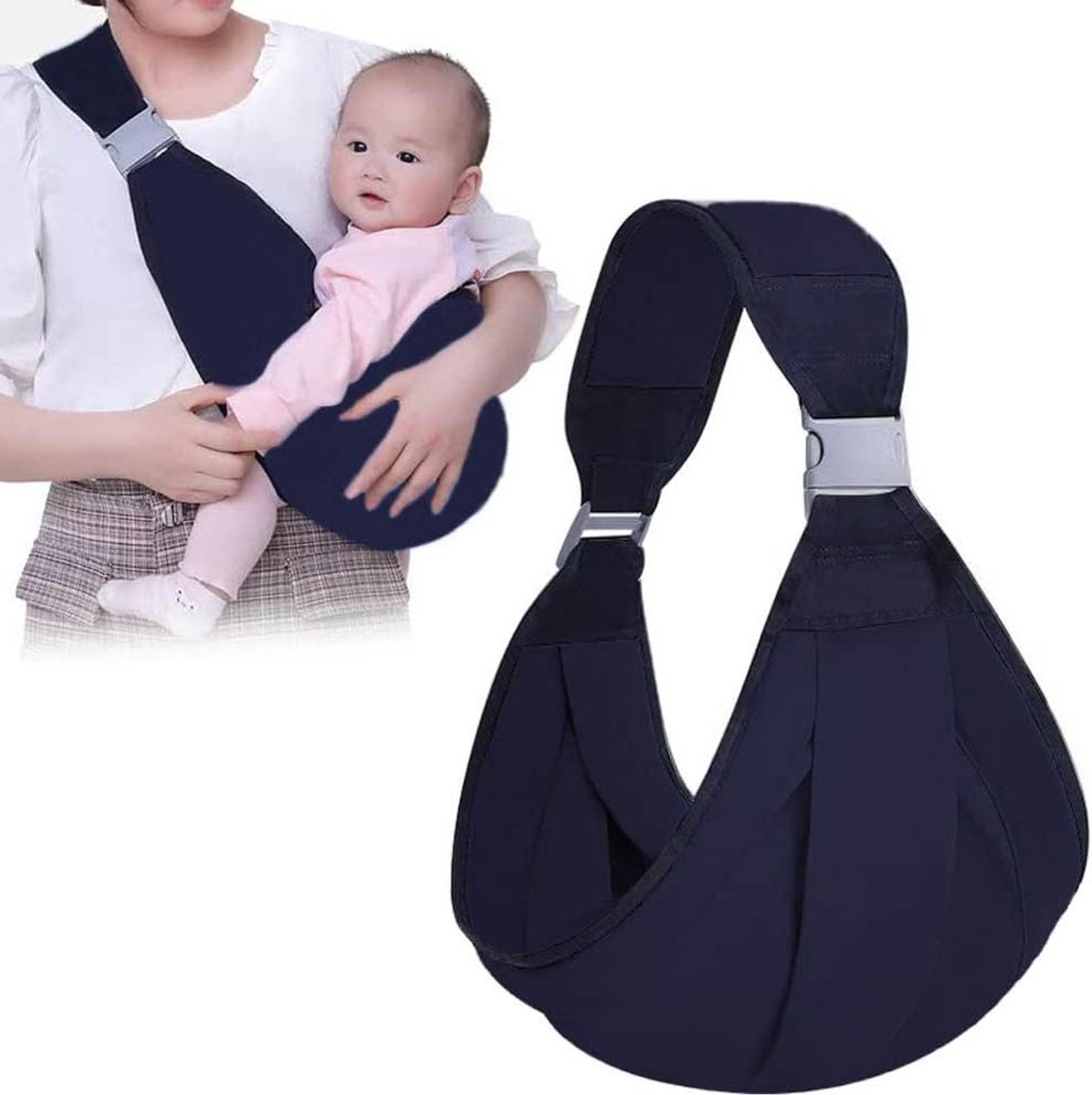 Allecta - Ademende Babydraagdoek met Clip - Verstelbare Draagdoek Koala - Grijs - 3D Netstof - Draagtas Baby - Marineblauw-Trendy - Comfortabel - Duurzaam