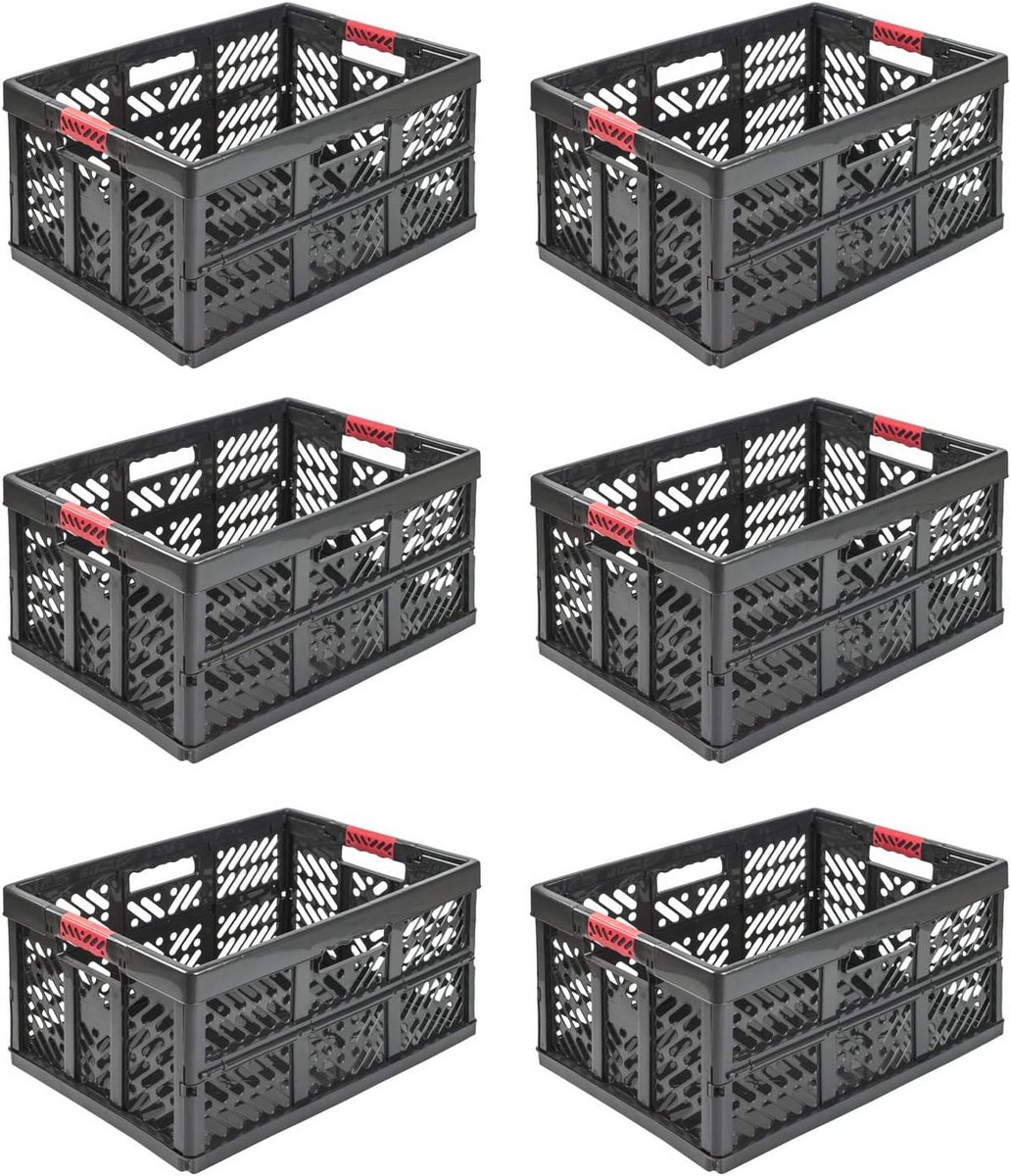 6x Professionele Vouwdozen 45 Liter - Stapelbare Klapdozen met Zachte Handgrepen