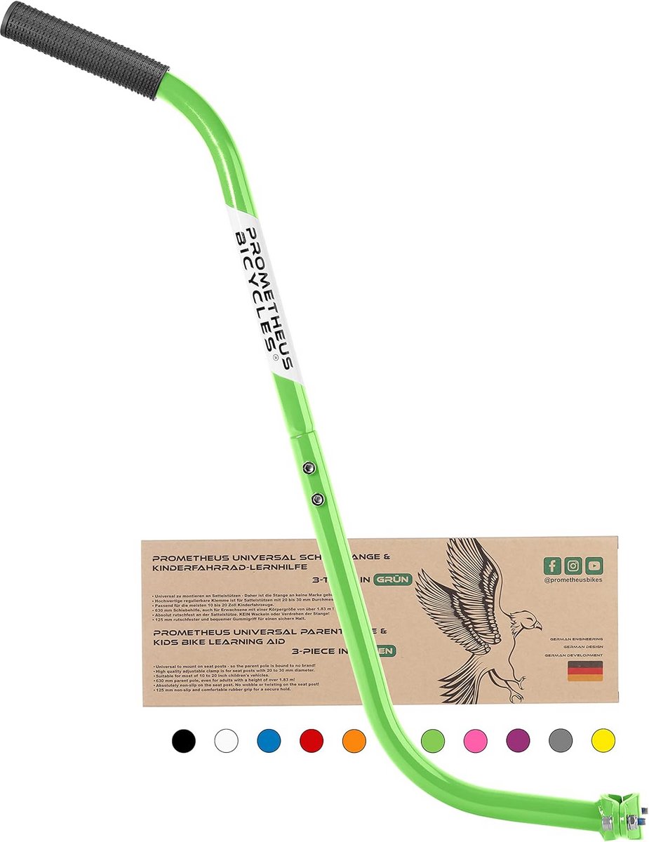 Fietsstang voor Kinderen - Universele Duwstang, Verstelbaar, Antislip, Stabiel, Groen