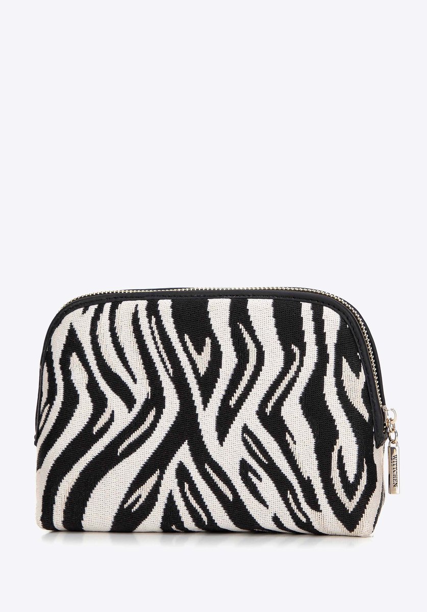 Wittchen - Dames Jacquard Patroon Cosmetische Tas - Wit en Zwart - Katoen
