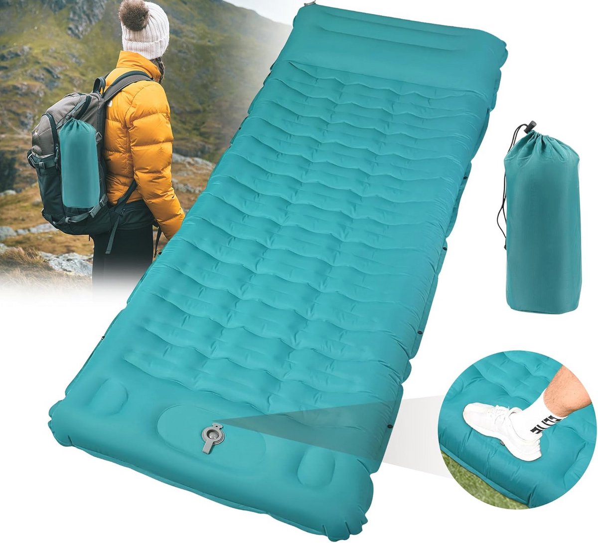 Zelfopblazende Outdoor Slaapmat met Pomp en Kussen - 12 cm Dikte, Ultralicht en Compact
