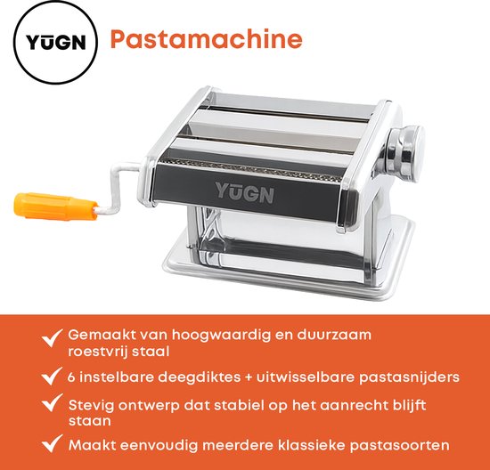 Machine à pâtes YUGN Faites vos propres pâtes - Recettes de pâtes telles que les pâtes au pesto et les spaghettis à la bolognaise - Comprend une tasse et une pince de table interchangeables et des pieds en caoutchouc - eBook gratuit