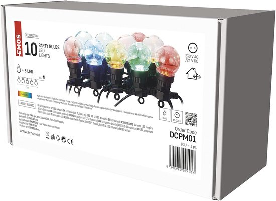 EMOS Led Lichtsnoer Warm Wit Voor Binnen En Buiten, 5 M Lange Partylichtketting Met 10 Transparante Ledlampen In Bolvorm Ip44 Feestjes Kerstmis Decoratie Dcpw02 Warmwit 752984277