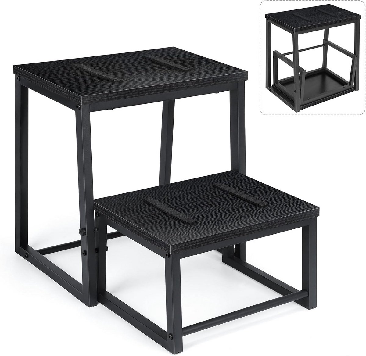 Opstapkruk met 2 treden voor volwassenen en kinderen - Stabiel metalen frame, houten plank en 2-in-1 design