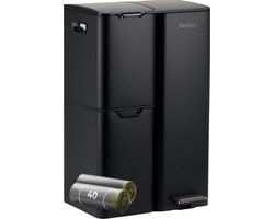 Rilenta Prullenbak Afvalscheiding 60 Liter met 3 Vakken & 40 Vuilniszakken - Pedaalemmer RVS Keuken - Vuilnisbak - Afvalbak - Vuilbak - Compostbak - Afvalemmer Kantoor & Flessen - Prullenbakken - Afvalscheidingprullenbakken - Cadeau - Mat Zwart