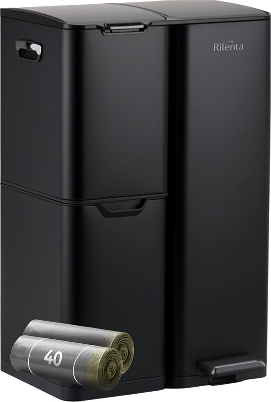 Rilenta prullenbak afvalscheiding 60 liter – 3 vakken – RVS
