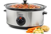 COOK-IT Slowcooker 6,5L - Ovale Keramische Binnenpan - 3 Standen - Glazen Deksel - RVS Buitenwand - Eenvoudig schoon te maken