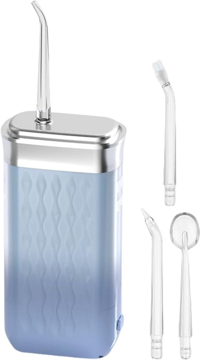 Tandflosser met waterstraal, pulserende modus, 6,5 x 4 x 13 cm, verstelbaar, werkt op batterijen, met 4 opzetstukken, waterdicht reservoir, voor implantaatverzorging en dagelijkse mondhygiëne.