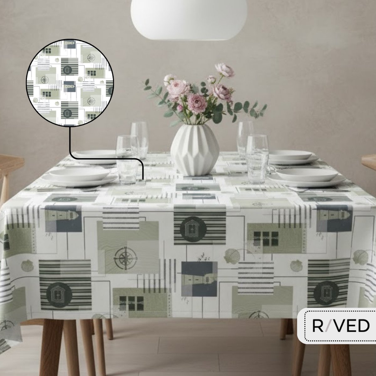 Raved Tafelzeil – 140 cm x 140 cm – Vuurtoren Groen – PVC – Afwasbaar