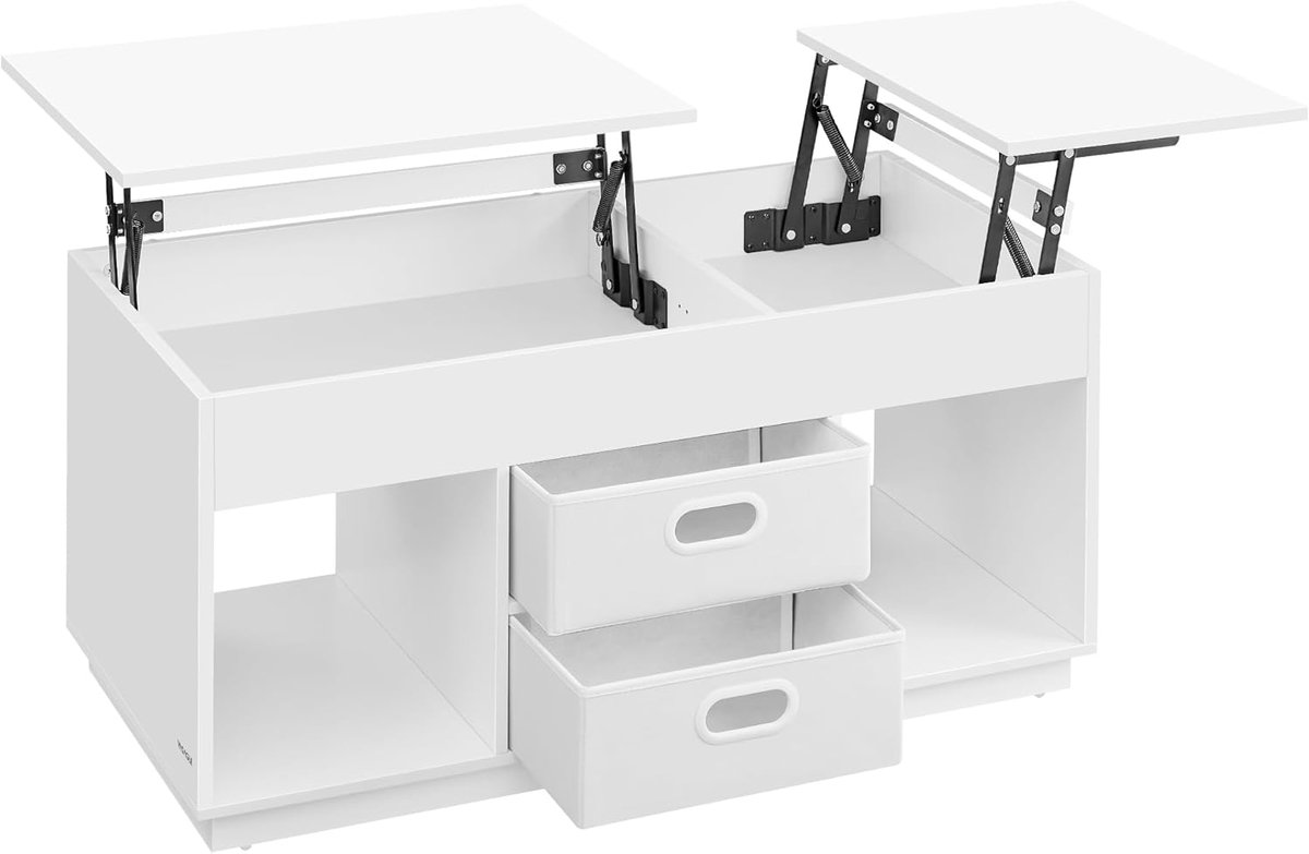 MAZAZU Koffietafel met Verstelbaar Tafelblad – Salontafel met Verborgen Opbergruimte & 2 Lades – Modern Wit – 98x50x45 cm
