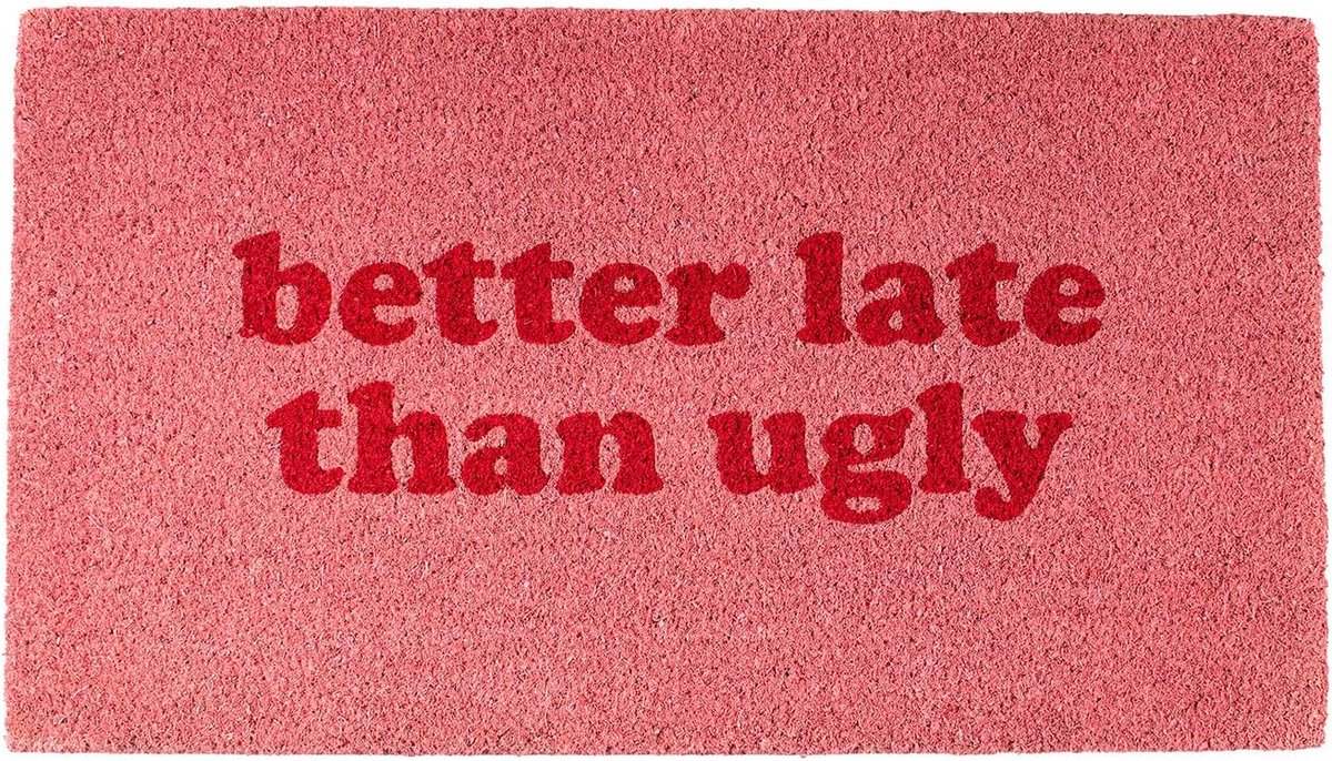Moderne kokosdeurmat met anti-slip PVC-rug. Originele handgeschilderde deurmat. Afmetingen: 60 cm x 40 cm. (roze)