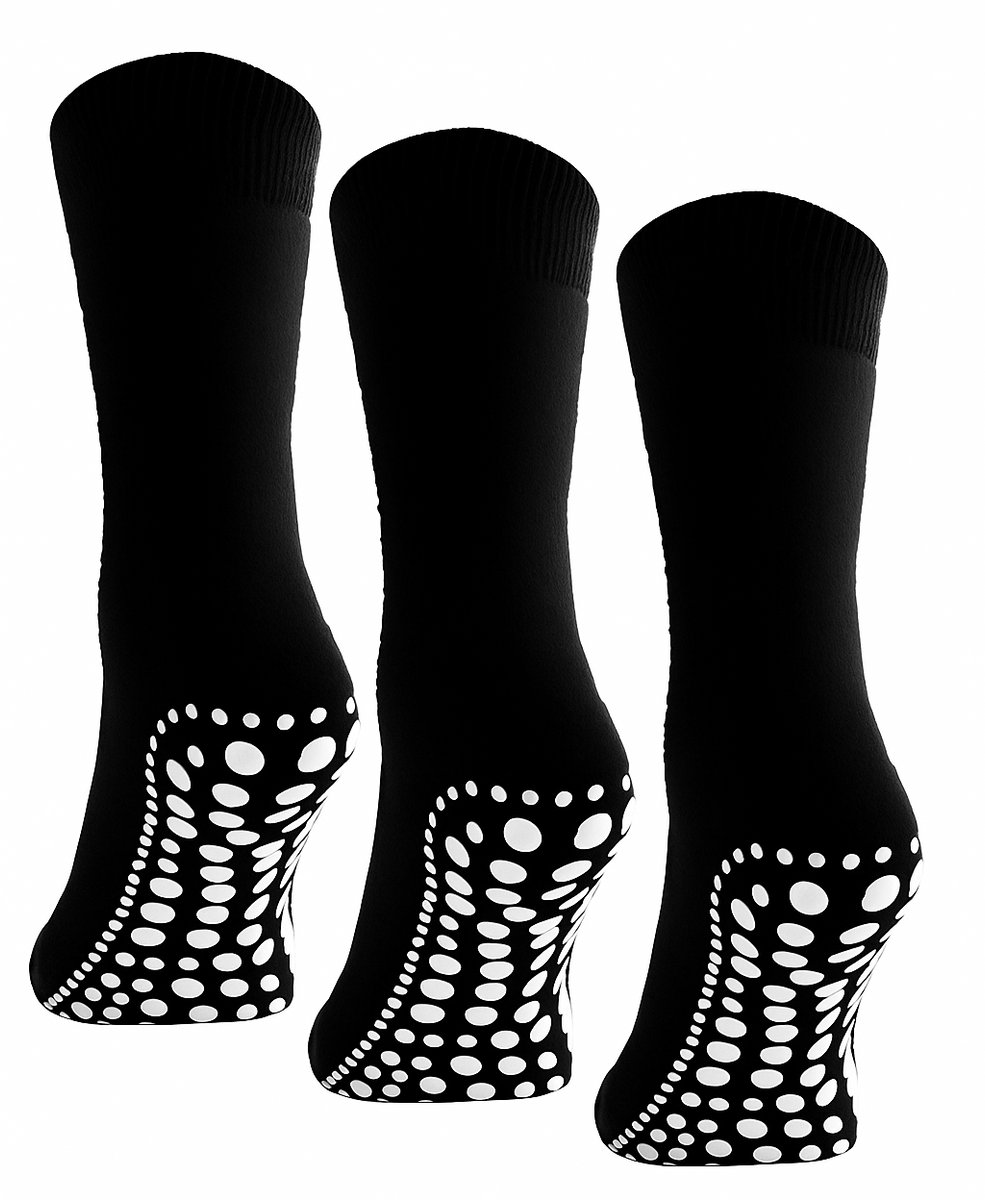 Budino® Huissokken Anti Slip Set - 3 paar - Dikke Antislip Sokken - Gripsokken - Dikke Yoga Pilates Sokken - maat 35-38 - Zwart
