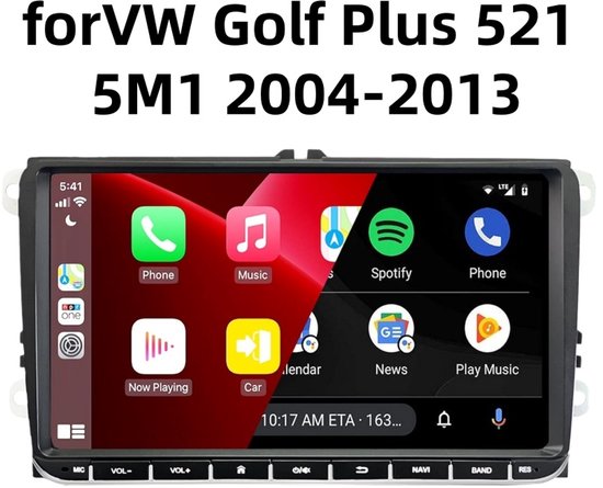 Autoradio Bluetooth - 9 Inch Android 15 Car Radio Draadloze Carplay GPS Navi Backup Camera - Geschikt voor Volkswagen Golf Plus 521/5M1 2004-2013