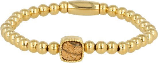 Bracelet élastique à breloques avec pierre précieuse Picture Jasper - Bracelet en or avec pierre précieuse Picture Jasper - Avec coffret cadeau de luxe