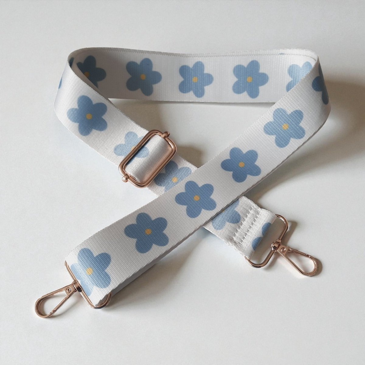 Cafuné – Verstelbare Tassenriem – Wit / Blauw-Schouderriem Dames voor Handtas & Crossbody Tas – 125 cm – 3.5 cm Breed – Vergulde Musketonhaken
