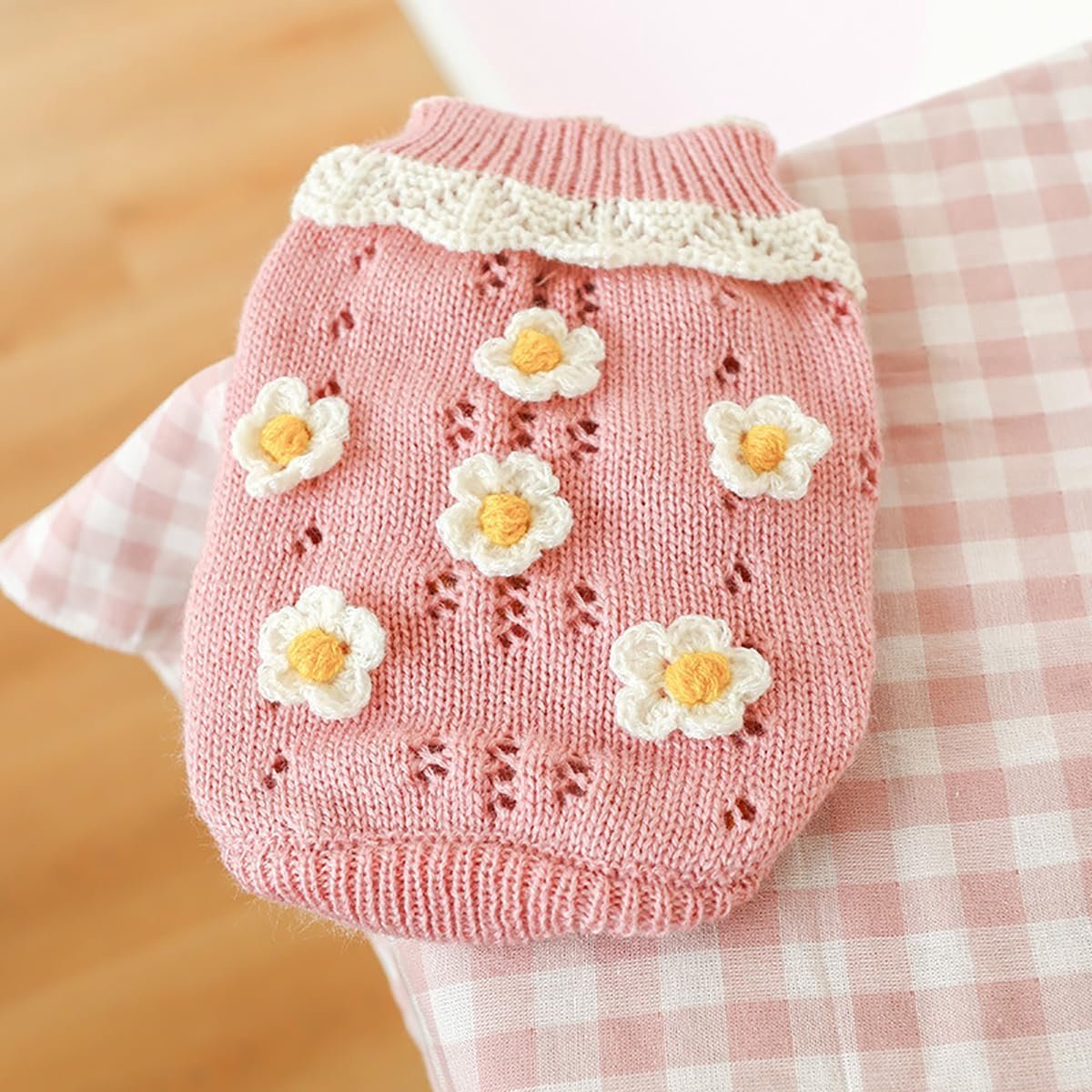Hondenjas - Hondentrui - Pet Dog Sweater - Hondentrui voor Kleine Honden - Meisjes Schattige Bloemenpuppy - Gebreide Trui Winterbreiwerk - Kat Lichtgewicht Warme Trui - Verjaardag Vakantie - Feestdecoratie - Kerst - Maat M — cadeau in Cadeau-ideeën - foto 3