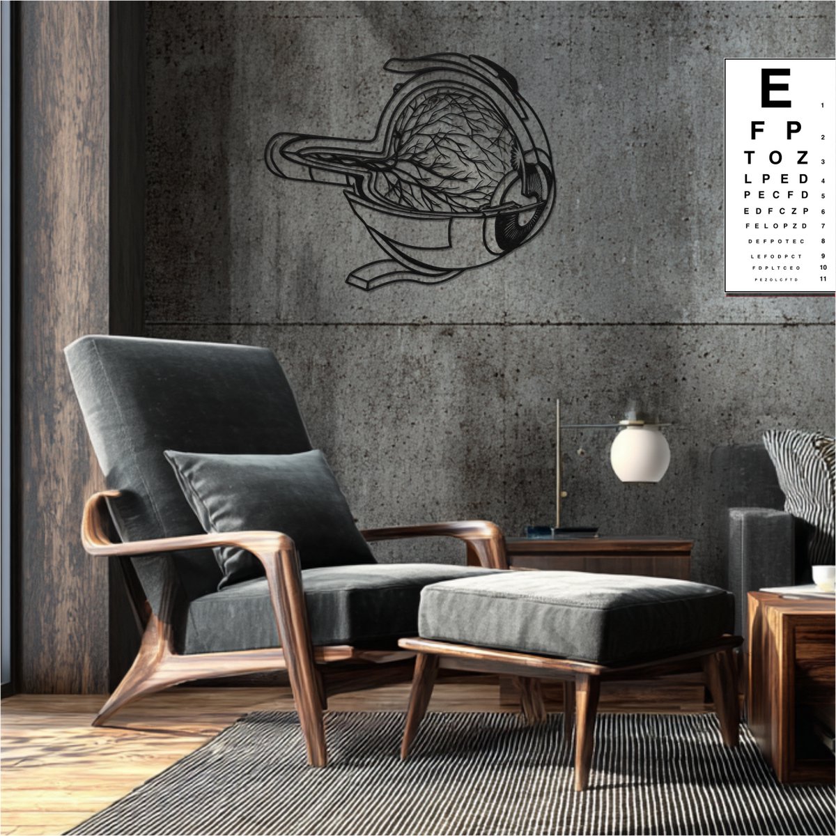 Menselijk oog anatomie – wanddecoratie – Laser gesneden – zwart mdf – 52x43cm - Moderne Muurdecoratie