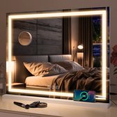 Puluomis Hollywood Spiegel 80x60CM - LED-lichtstrips - Spiegel met verlichting - USB Oplaadpoort - 10x Vergroting - 3 lichtstanden - Dimbaar - Smart Touch