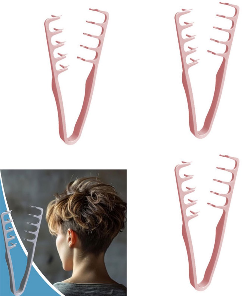 3-Stuks Fluffy Texture Comb - Haarstylingkam - Hoog Schedel Artefact - Ponystylingkam - Kam - Haarverzorgingskam - Kam met brede tanden - Lengte 20 cm - Krullend en dik haar - Geschikt voor dagelijkse styling, als cadeau - roze