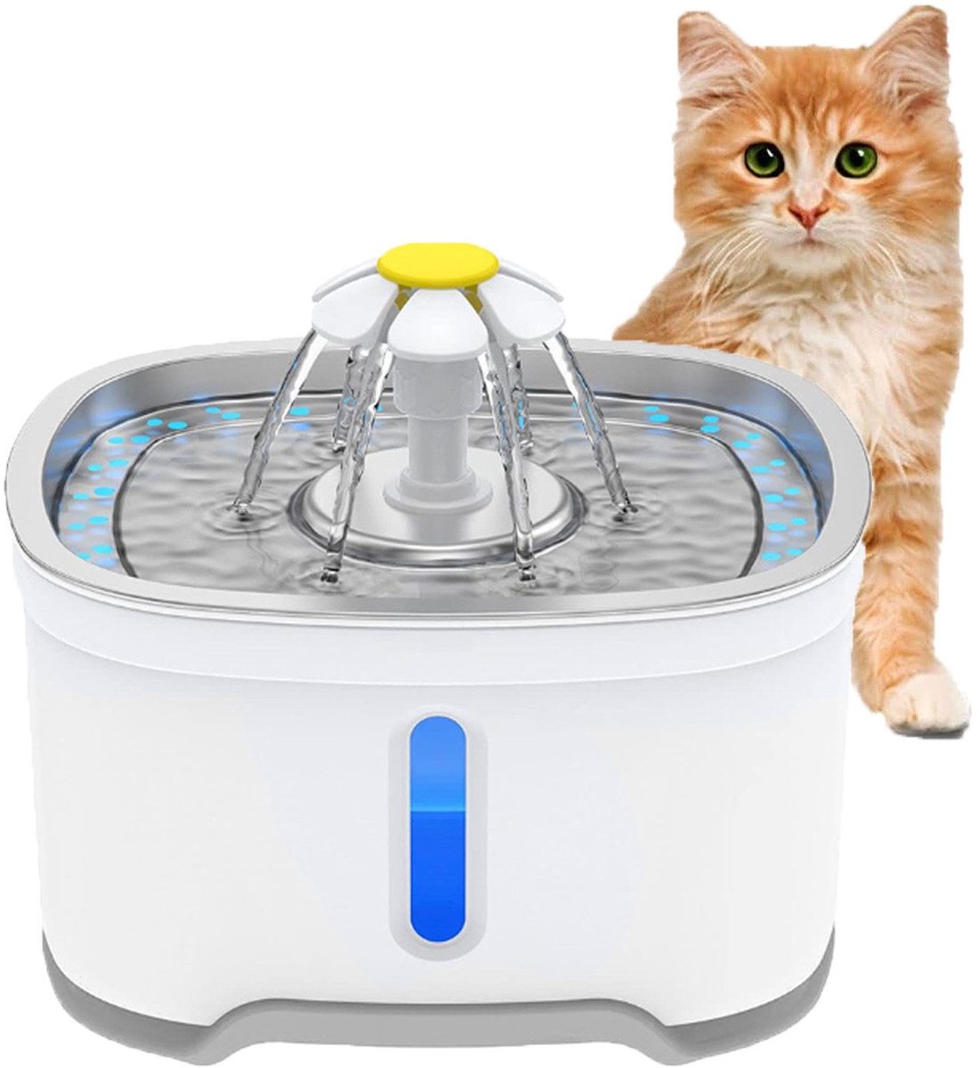 RVS Drinkfontein voor Katten 2,5L – Automatische Waterfontein met LED-Licht, Stil Pompje & 3-Laags Filter – Waterdispenser voor Huisdieren - ANMI