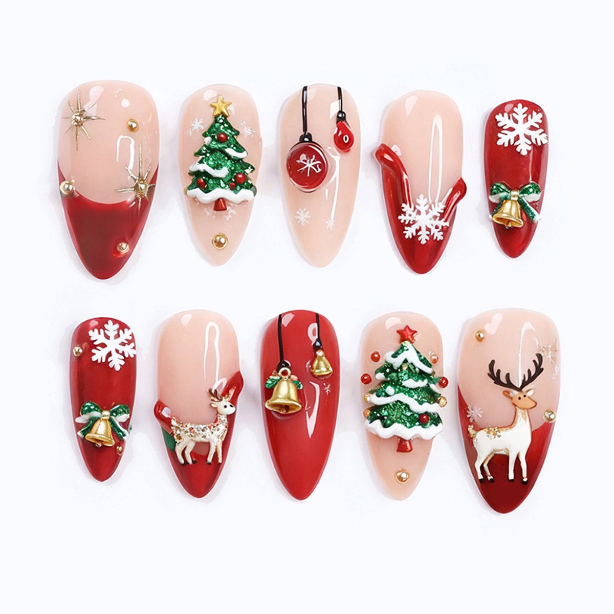 30 stuks Kerstmis Nagels - 3D Stereo Hert Kerstboom - Nagels Nagels - Nagels